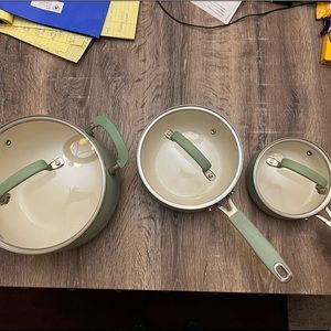 3 Pc Pioneer Woman Pot set Mint green